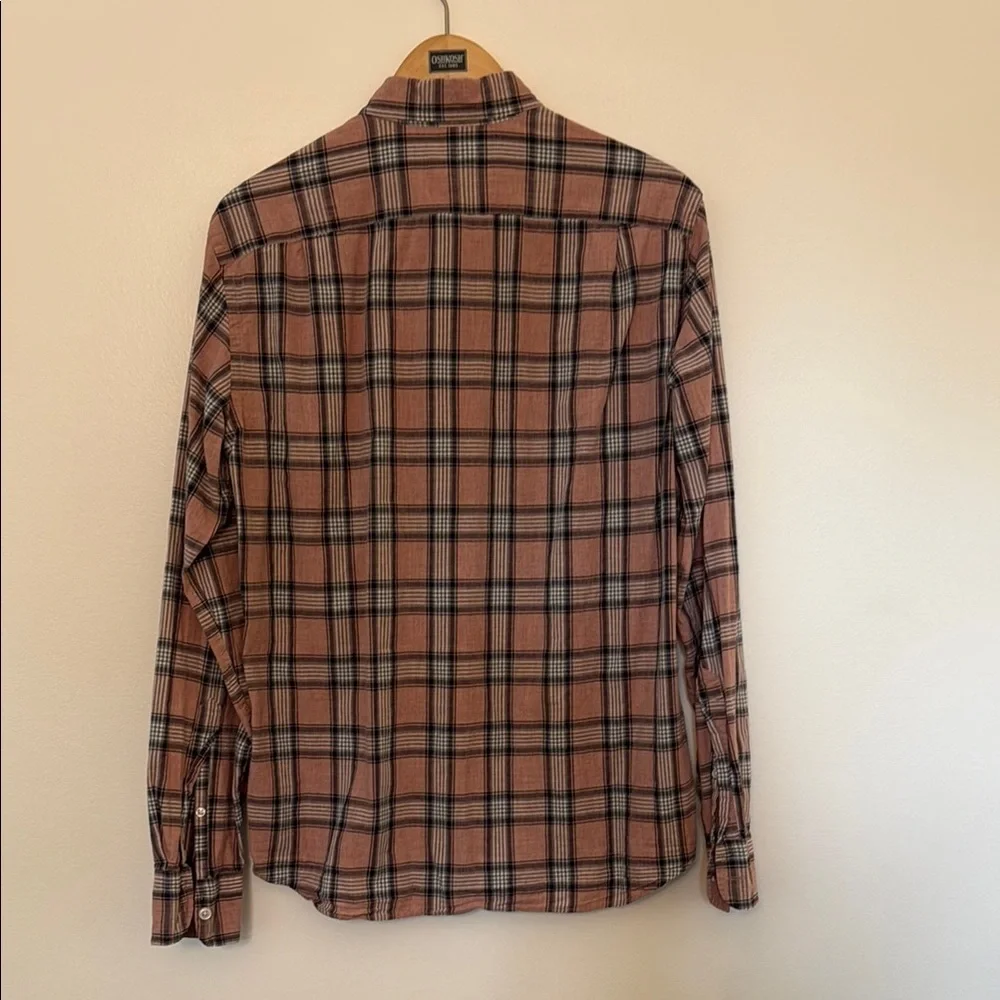 Men’s J. Crew Slim Fit Plaid Button Down Shirt - Salmon Pink Blue Size M